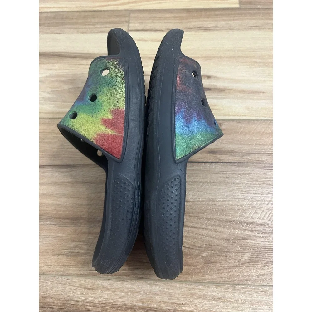 Crocs Slide Sandals Men Sz 4 Black Tie‎ Dye Comfort Casual Slip On Summer